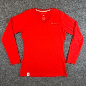 Tesla Women's Size L Red Long Sleeve Cotton V-Neck T-Shirt NWOT